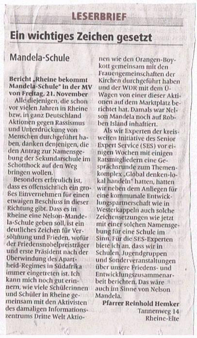 27. November 2014 l Leserbrief von Dr. Reinhold Hemker in den WN