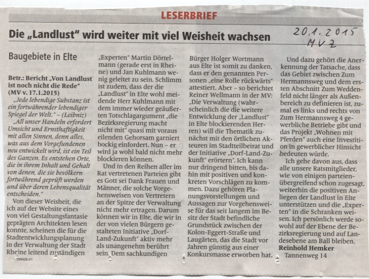 Leserbrief Reinhold Hemker l 20. Januar 2015 l Die "Landlust" wird weiter mit viel Weisheit wachsen